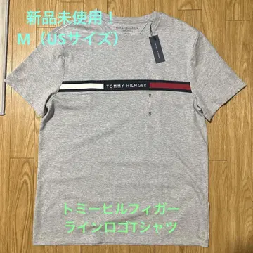TOMMY HILFIGER 그레이 라인 로고 티셔츠 M (US 사이즈)