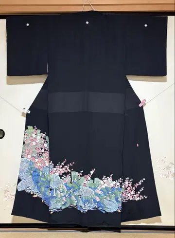 혼카가 유젠 오시다 마사요시 블랙 전통 예복 기모노 중고 sk007