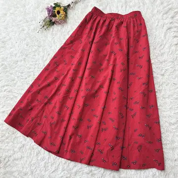 사만사 모스모스 미니 꽃무늬 롱 스커트 맥시 길이 허리밴딩 레드 F