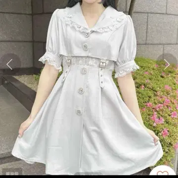 ROJITA 레이어드 라이크 테일러드 원피스 그레이 펄 프릴 레이스