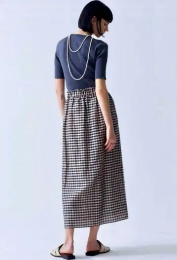 24SS 에브르 ebure 린넨 실크 체크 랩 스타일 오간자 스커트