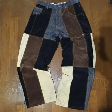 pellepelle 패치워크 데님 팬츠 벨로아 와이드 배기