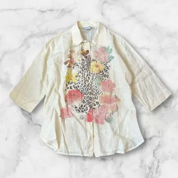 모리카스테로 7부 소매 블라우스 린넨 셔츠 꽃무늬 이탈리아제