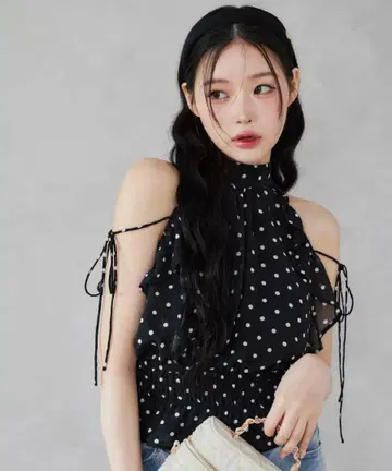 아메스리 백 리본 블라우스 도트