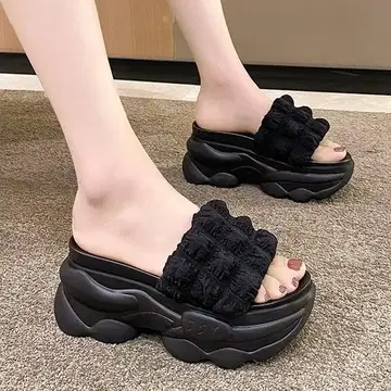 23.5cm 여성용 초통굽 워드 샌들 폭신폭신 블랙446N85
