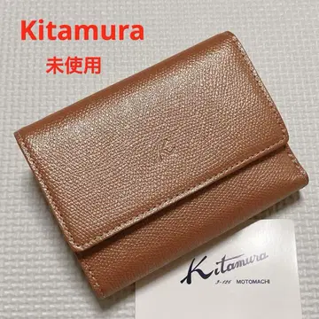 미사용 Kitamura 키타무라 가죽 접이식 지갑 핑크 'K' 로고
