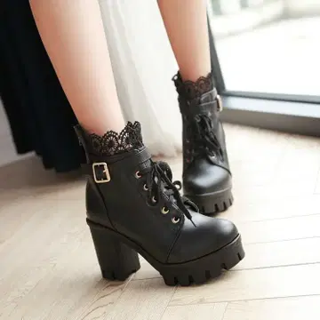 24cm 지뢰계 여성용 숏부츠 레이스 블랙 395 N87