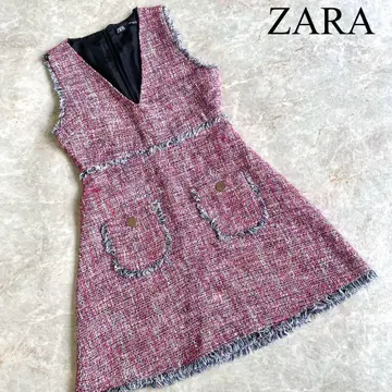 ZARA 자라 프린지 슬리브리스 트위드 원피스 여성용 S