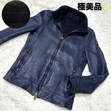 컨디션 최상 가죽 이너 라이더 자켓 네이비 M junhashimoto