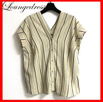 loungedress 라운지드레스 베이지 스트라이프 V넥 셔츠