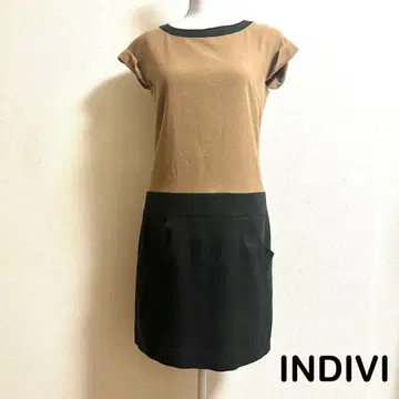 INDIVI 원피스 38 바이컬러 프렌치 슬리브 안감 부착
