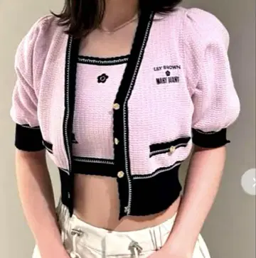 LILY BROWN x MARY QUANT 퍼프 니트 가디건 한정판 핑크