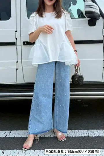 Myu 새상품 펄 와이드 데님 S size