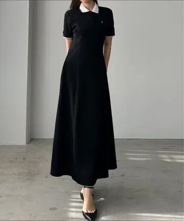 Louere 폴로 원피스 세미 플레어 블랙 S