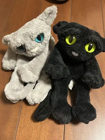 폼포원 고양이 봉제 인형 세트 (그레이, 블랙)