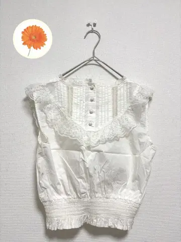 F 안미르 슬리브리스 셔츠 블라우스 프릴 개더 화이트