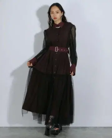 하레 튤 티어드 원피스 보르도