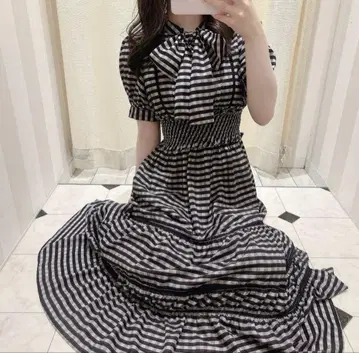 evelyn 에블린 원피스 사다리 레이스 체크 OP