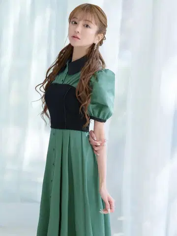 EmiriaWiz 새상품급 뷔스티에 셔츠 원피스 그린 아이자와 에미리
