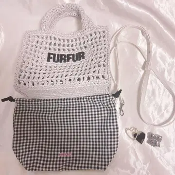 furfur 퍼퍼 라피아 로고 토트백 복조리 브로치 세트