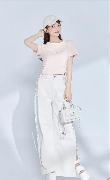 [당일 발송] 미셸 마카롱 사이드 비쥬 와이드 데님 팬츠 25