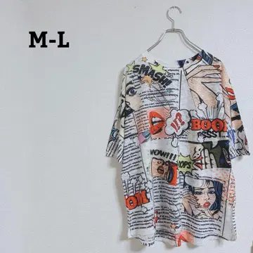 티셔츠 반소매 올 패턴 영문 프린트 면 혼방 넉넉한 핏 아메리칸 M-L