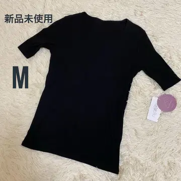 미사용 새상품 천사의 면 쉬폰 티셔츠 크루넥 반소매 블랙 M
