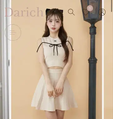 Darich 허리 오픈 스트링 니트 미니 원피스 아이보리