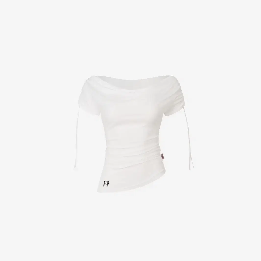 [NEWALRIN] ★ Meow Summer draping shrring Boat neck Top Meow Summer draping shrring Boat neck Top / White – Tott