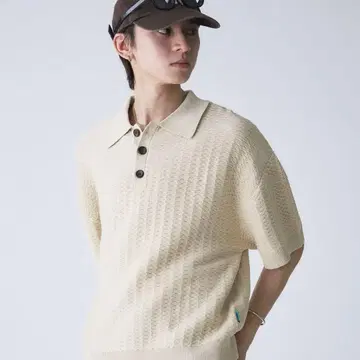 Adoon plain 숏 기장 니트 피케 셔츠