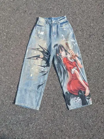 애니메이션 프린트 데님 팬츠