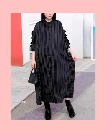 미사용 새상품! 7부 소매 프릴 장식 넉넉한 롱 기장 원피스