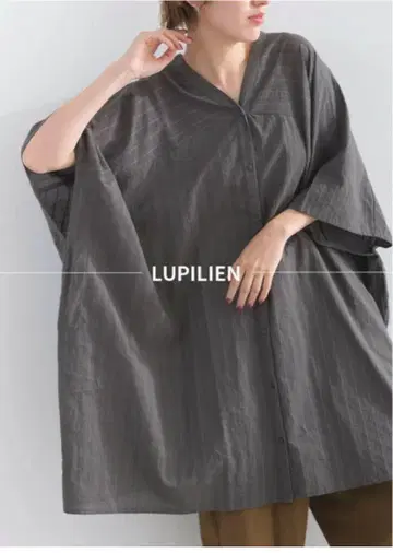 Lupilien 스트라이프 도비 빅 셔츠 튜닉 차콜