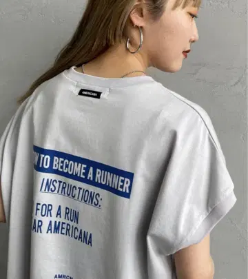 아메리카나 x 청바지 팩토리 별주 라운드 헴 백 프린트 T셔츠