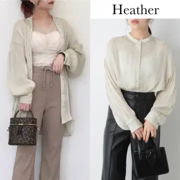 헤더 밴드 카라 새틴 샤이니 셔츠 베이지