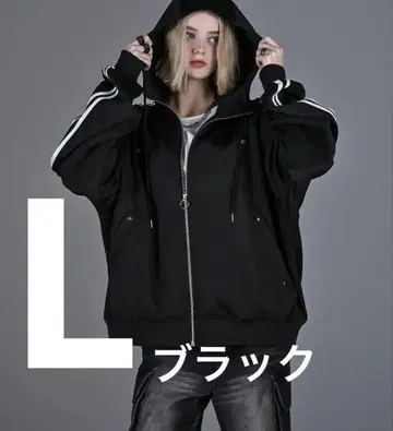adrer 라인 슬리브 트랙 지퍼 후드티 자켓 L 블랙