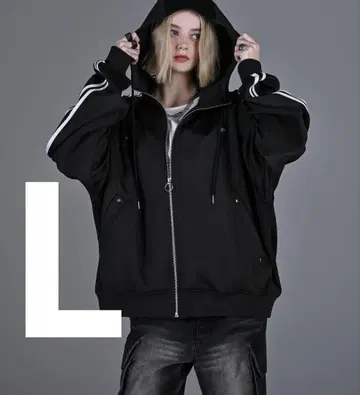 adrer 라인 슬리브 트랙 지퍼 후드티 자켓 L 블랙
