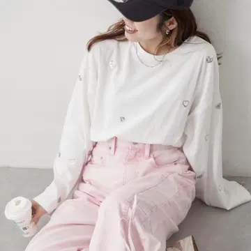 w closet 스팽글 하트 롱 T