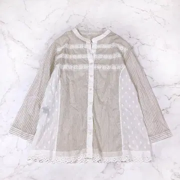 캐라오크루스 레리안 스트라이프 셔츠 도트 자수 레이스 이탈리아제 9