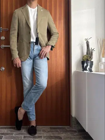 미사용 라르디니 lardini 린넨 혼방 자켓 46 카키 베이지