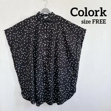 [새 상품] Colork 돌먼 실루엣 셔츠 원피스 도트 판초 블랙