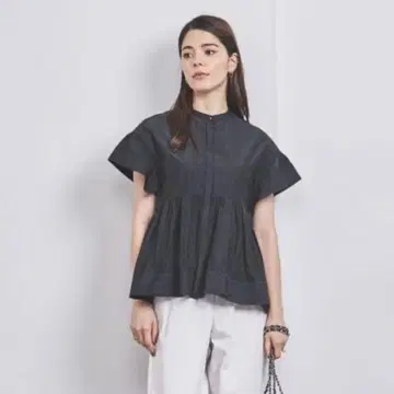 UNITED ARROWS 타프타 스티치 페플럼 블라우스
