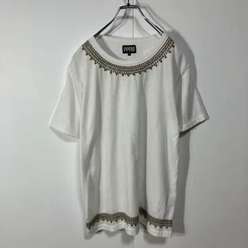 반팔 티셔츠 아치 자수 디자인 크루넥 화이트 천축 구제 의류