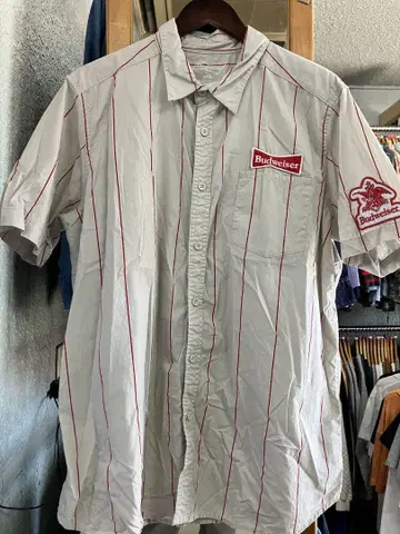 Budweiser 스트라이프 반팔 워크 셔츠 2XL 와펜 스트라이프
