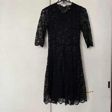 momoca 블랙 레이스 7부 소매 원피스 M