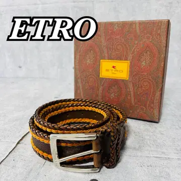 ETRO 벨트 가죽 뜨개질 95 실버 버클 남성용 에트로