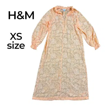 H&M 시어 원피스 레이스 원단 오렌지 여성용 XS SS 1885