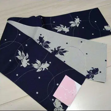 새상품 일본제! 리버서블 다크 네이비 x 그레이 금붕어 반폭 오비