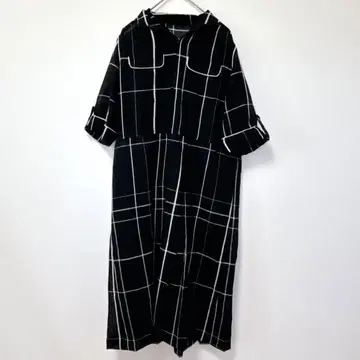 키티 [ F ] 시어 셔츠 원피스/체크 무늬 오부 소매 모노톤 바이컬러