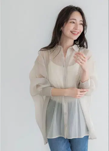 coca 시어 소재 블라우스 베이지 그레이 2장 세트 택 포함 새상품